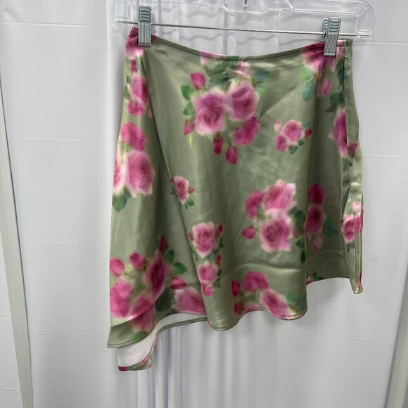 WeWoreWhat Asymmetrical Slip Mini Skirt Blurred Roses Sage Multi, Size 0 - NWT - Picture 1 of 3